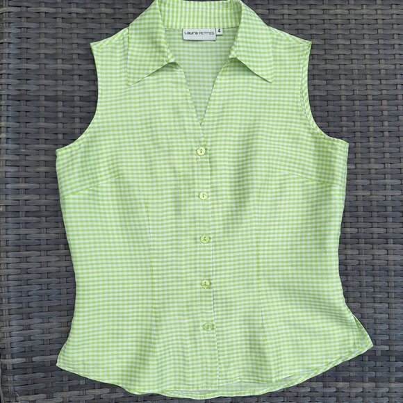 Laura Petite 100% Silk Collar Sleeveless Top Summer Lime Green - Picture 4 of 15